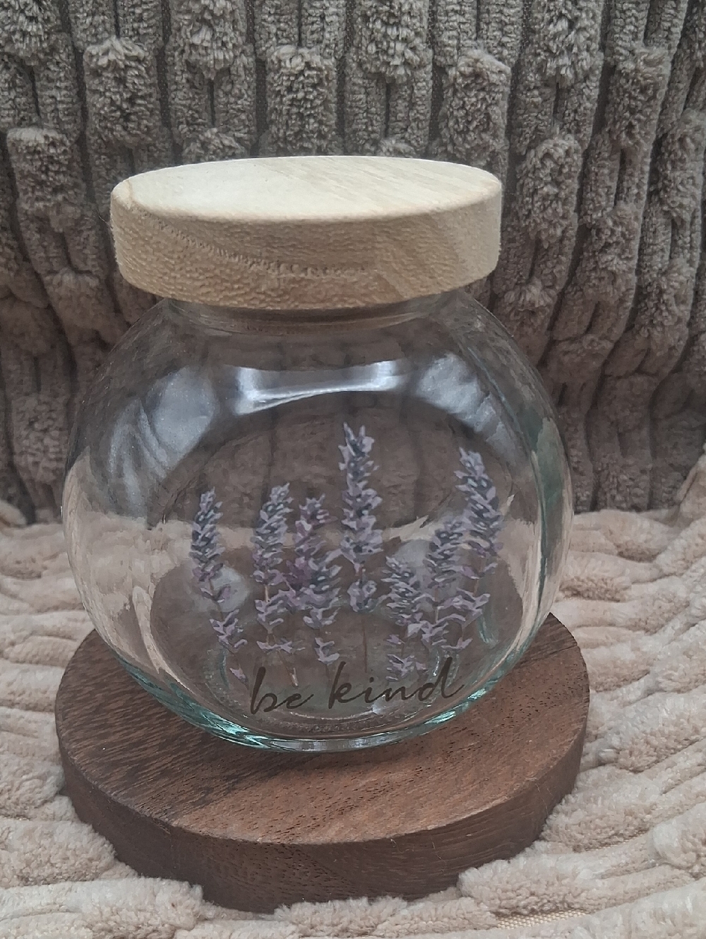 Glass Lavender Jar with Wood Lid - 'Be Kind'